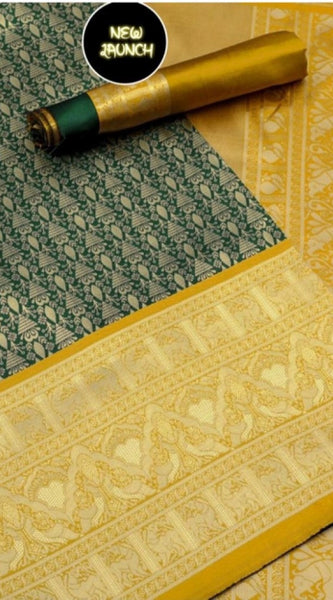 Mayawye Women's Soft Litchi Silk Jacquard Work Saree With Unstitched Blouse 5.5Mtr ( Mustard Yellow)