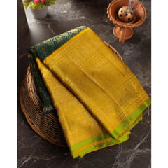 Mayawye Women's Soft Litchi Silk Jacquard Work Saree With Unstitched Blouse 5.5Mtr ( Mustard Yellow)