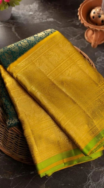 Mayawye Women's Soft Litchi Silk Jacquard Work Saree With Unstitched Blouse 5.5Mtr ( Mustard Yellow)