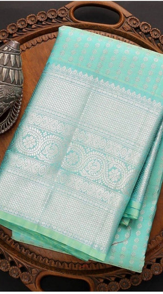 Mayawye Women's Soft Litchi Silk Jacquard Work Saree With Unstitched Blouse 5.5Mtr (Blue)
