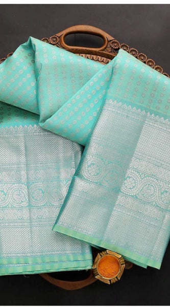 Mayawye Women's Soft Litchi Silk Jacquard Work Saree With Unstitched Blouse 5.5Mtr (Blue)