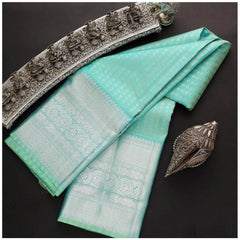 Mayawye Women's Soft Litchi Silk Jacquard Work Saree With Unstitched Blouse 5.5Mtr (Blue)