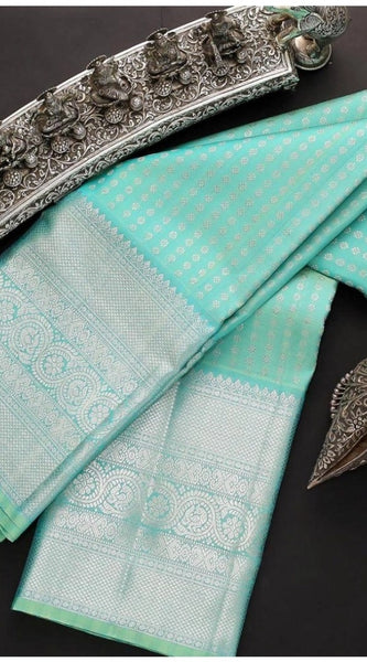 Mayawye Women's Soft Litchi Silk Jacquard Work Saree With Unstitched Blouse 5.5Mtr (Blue)