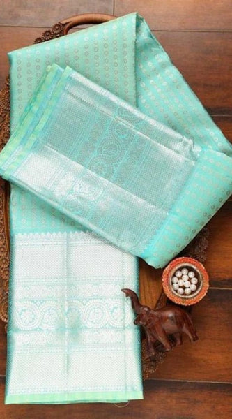 Mayawye Women's Soft Litchi Silk Jacquard Work Saree With Unstitched Blouse 5.5Mtr (Blue)