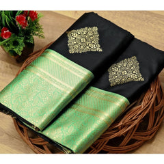 Mayawye Women's Soft Litchi Silk Jacquard Work Saree With Unstitched Blouse 5.5Mtr (Black)