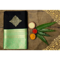 Mayawye Women's Soft Litchi Silk Jacquard Work Saree With Unstitched Blouse 5.5Mtr (Black)