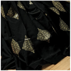 Mayawye Women's Soft Litchi Silk Jacquard Work Saree With Unstitched Blouse 5.5Mtr (Black)
