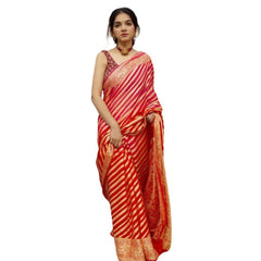 Mayawye Women's Soft Litchi Silk Jacquard Work Saree With Unstitched Blouse 5.5Mtr (Red)