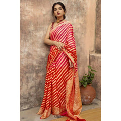 Mayawye Women's Soft Litchi Silk Jacquard Work Saree With Unstitched Blouse 5.5Mtr (Red)