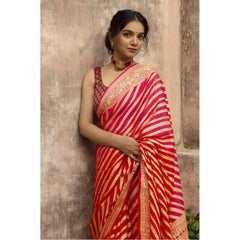 Mayawye Women's Soft Litchi Silk Jacquard Work Saree With Unstitched Blouse 5.5Mtr (Red)
