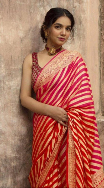 Mayawye Women's Soft Litchi Silk Jacquard Work Saree With Unstitched Blouse 5.5Mtr (Red)