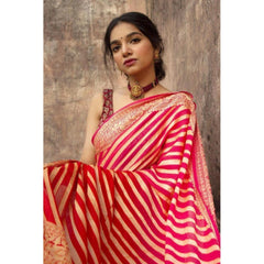 Mayawye Women's Soft Litchi Silk Jacquard Work Saree With Unstitched Blouse 5.5Mtr (Red)