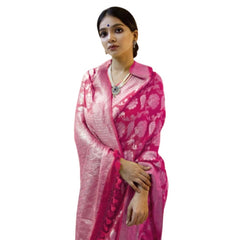 Mayawye Women's Soft Litchi Silk Jacquard Work Saree With Unstitched Blouse 5.5Mtr (Pink)