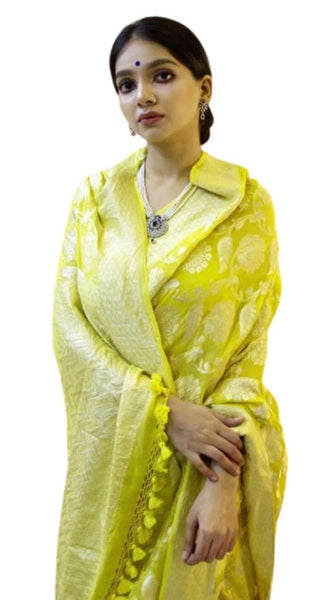 Mayawye Women's Soft Litchi Silk Jacquard Work Saree With Unstitched Blouse 5.5Mtr (Light Green)