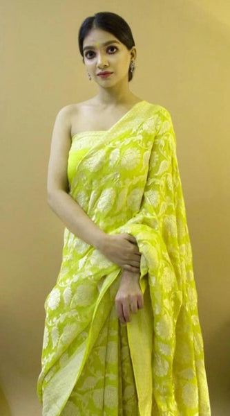 Mayawye Women's Soft Litchi Silk Jacquard Work Saree With Unstitched Blouse 5.5Mtr (Light Green)
