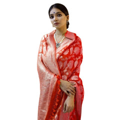 Mayawye Women's Soft Litchi Silk Jacquard Work Saree With Unstitched Blouse 5.5Mtr (Red)
