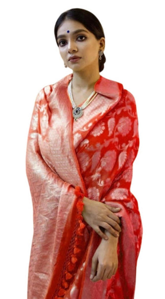 Mayawye Women's Soft Litchi Silk Jacquard Work Saree With Unstitched Blouse 5.5Mtr (Red)