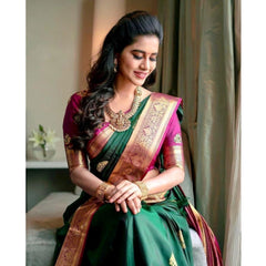 Mayawye Women's Soft Litchi Silk Jacquard Work Saree With Unstitched Blouse 5.5Mtr (Green)