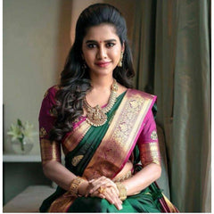 Mayawye Women's Soft Litchi Silk Jacquard Work Saree With Unstitched Blouse 5.5Mtr (Green)