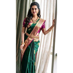 Mayawye Women's Soft Litchi Silk Jacquard Work Saree With Unstitched Blouse 5.5Mtr (Green)