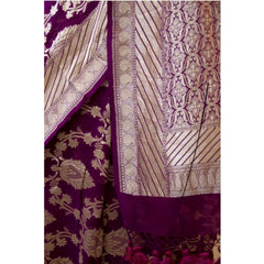 Mayawye Women's Soft Litchi Silk Jacquard Work Saree With Unstitched Blouse 5.5Mtr (Purple)