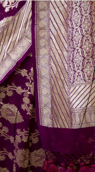 Mayawye Women's Soft Litchi Silk Jacquard Work Saree With Unstitched Blouse 5.5Mtr (Purple)