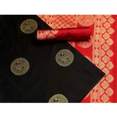 Mayawye Women's Soft Litchi Silk Jacquard Work Saree With Unstitched Blouse 5.5Mtr (Black)