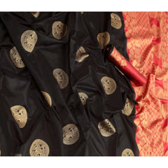 Mayawye Women's Soft Litchi Silk Jacquard Work Saree With Unstitched Blouse 5.5Mtr (Black)