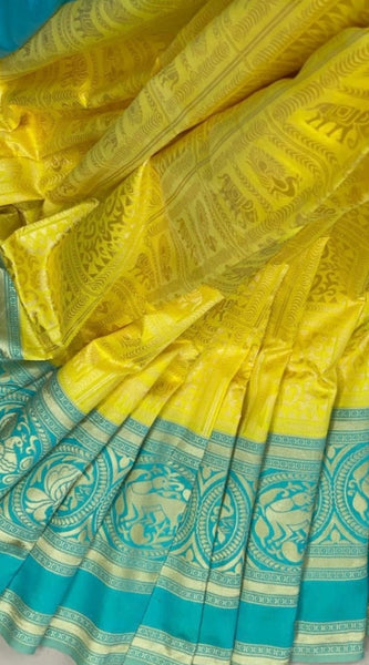 Mayawye Women's Soft Litchi Silk Jacquard Work Saree With Unstitched Blouse 5.5Mtr (Yellow)