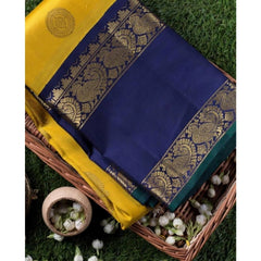 Mayawye Women's Soft Litchi Silk Jacquard Work Saree With Unstitched Blouse 5.5Mtr (Yellow)