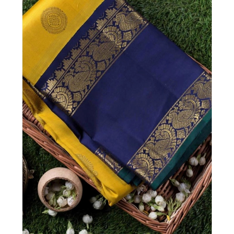 Mayawye Women's Soft Litchi Silk Jacquard Work Saree With Unstitched Blouse 5.5Mtr (Yellow)