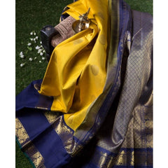 Mayawye Women's Soft Litchi Silk Jacquard Work Saree With Unstitched Blouse 5.5Mtr (Yellow)