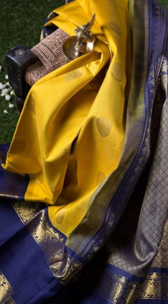Mayawye Women's Soft Litchi Silk Jacquard Work Saree With Unstitched Blouse 5.5Mtr (Yellow)