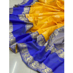 Mayawye Women's Soft Litchi Silk Jacquard Work Saree With Unstitched Blouse 5.5Mtr (Yellow)