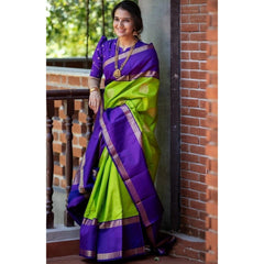 Mayawye Women's Soft Litchi Silk Jacquard Work Saree With Unstitched Blouse 5.5Mtr (Green)
