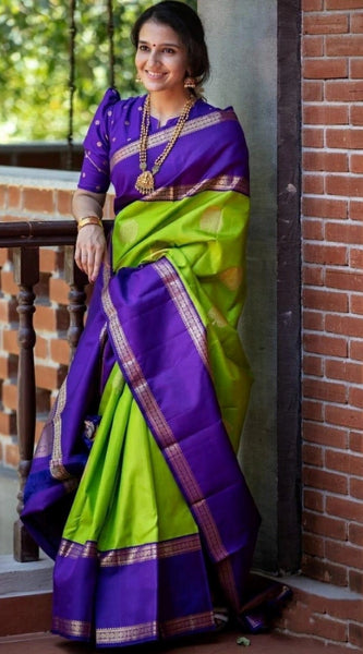 Mayawye Women's Soft Litchi Silk Jacquard Work Saree With Unstitched Blouse 5.5Mtr (Green)