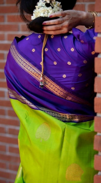 Mayawye Women's Soft Litchi Silk Jacquard Work Saree With Unstitched Blouse 5.5Mtr (Green)