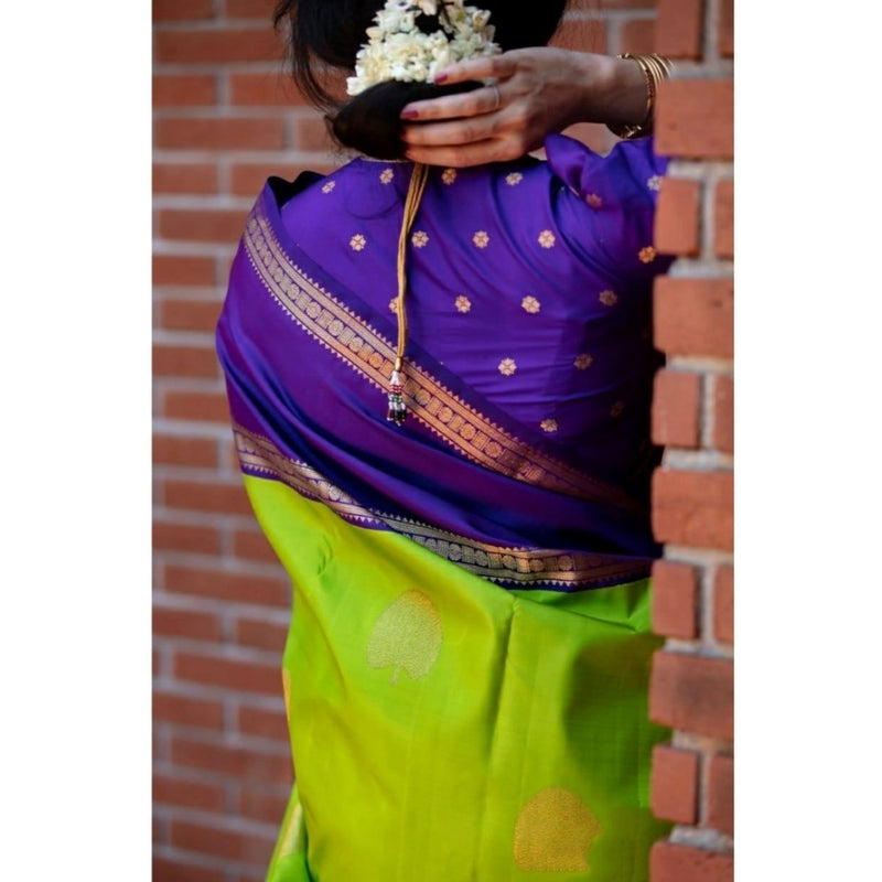 Mayawye Women's Soft Litchi Silk Jacquard Work Saree With Unstitched Blouse 5.5Mtr (Green)