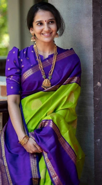 Mayawye Women's Soft Litchi Silk Jacquard Work Saree With Unstitched Blouse 5.5Mtr (Green)