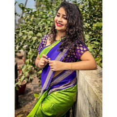 Mayawye Women's Soft Litchi Silk Jacquard Work Saree With Unstitched Blouse 5.5Mtr (Green)
