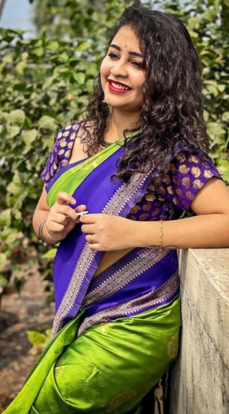 Mayawye Women's Soft Litchi Silk Jacquard Work Saree With Unstitched Blouse 5.5Mtr (Green)