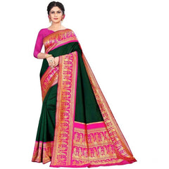 Mayawye Women's Soft Litchi Silk Jacquard Work Saree With Unstitched Blouse 5.5Mtr (Green)