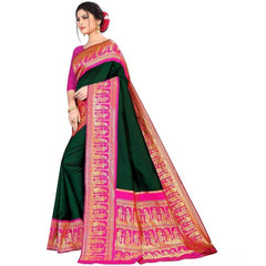 Mayawye Women's Soft Litchi Silk Jacquard Work Saree With Unstitched Blouse 5.5Mtr (Green)