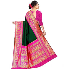 Mayawye Women's Soft Litchi Silk Jacquard Work Saree With Unstitched Blouse 5.5Mtr (Green)