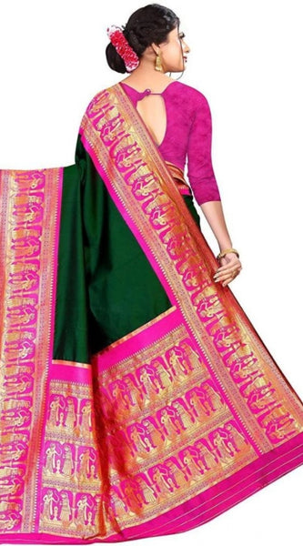 Mayawye Women's Soft Litchi Silk Jacquard Work Saree With Unstitched Blouse 5.5Mtr (Green)