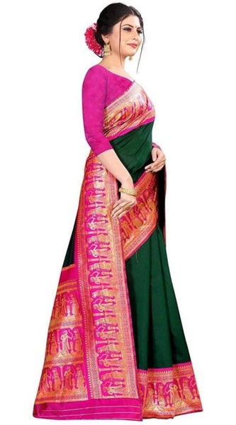 Mayawye Women's Soft Litchi Silk Jacquard Work Saree With Unstitched Blouse 5.5Mtr (Green)