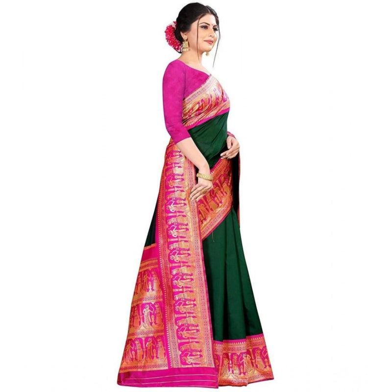 Mayawye Women's Soft Litchi Silk Jacquard Work Saree With Unstitched Blouse 5.5Mtr (Green)