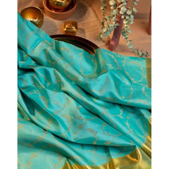 Mayawye Women's Soft Litchi Silk Jacquard Work Saree With Unstitched Blouse 5.5Mtr (Sky Blue)
