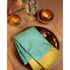 Mayawye Women's Soft Litchi Silk Jacquard Work Saree With Unstitched Blouse 5.5Mtr (Sky Blue)
