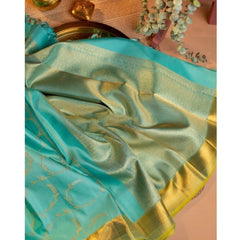 Mayawye Women's Soft Litchi Silk Jacquard Work Saree With Unstitched Blouse 5.5Mtr (Sky Blue)